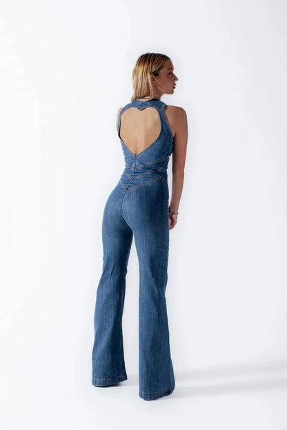 Combinaison Denim Femme | Coupe Ajustée avec Dos en Forme de Cœur