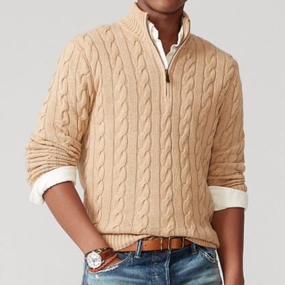 Pull Homme en Maille Torsadée | Col Demi-Zip et Style Intemporel