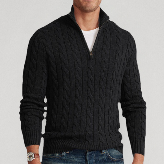 Pull Homme en Maille Torsadée | Col Demi-Zip et Style Intemporel