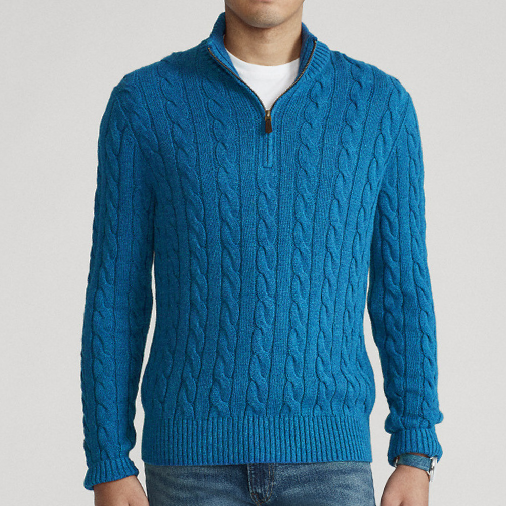Pull Homme en Maille Torsadée | Col Demi-Zip et Style Intemporel