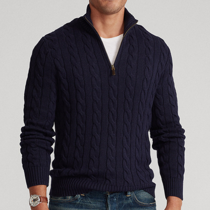 Pull Homme en Maille Torsadée | Col Demi-Zip et Style Intemporel