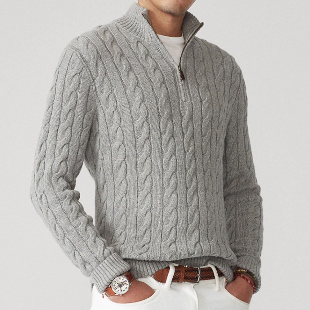 Pull Homme en Maille Torsadée | Col Demi-Zip et Style Intemporel