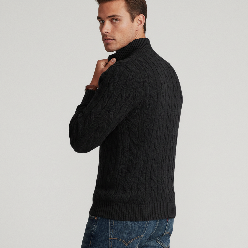 Pull Homme en Maille Torsadée | Col Demi-Zip et Style Intemporel