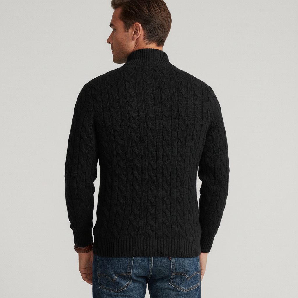 Pull Homme en Maille Torsadée | Col Demi-Zip et Style Intemporel