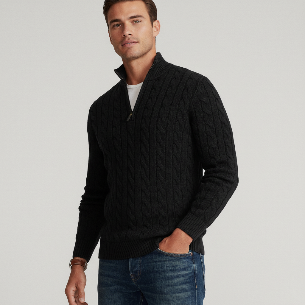 Pull Homme en Maille Torsadée | Col Demi-Zip et Style Intemporel