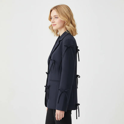 Blazer d’Hiver pour Femme | Chaud et Élégant avec Nœud et Détails Boutons